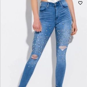 Rhinestone High Rise Skinny Jeans